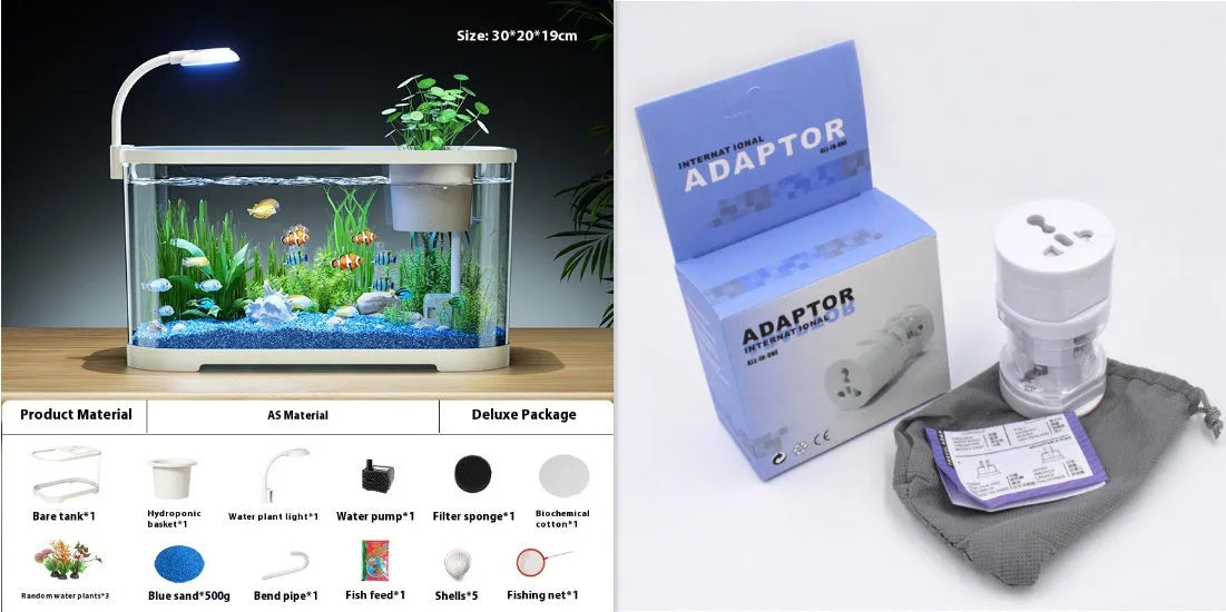 Desktop ecological filter oxygen-making fish tank in luxury white or black colour options