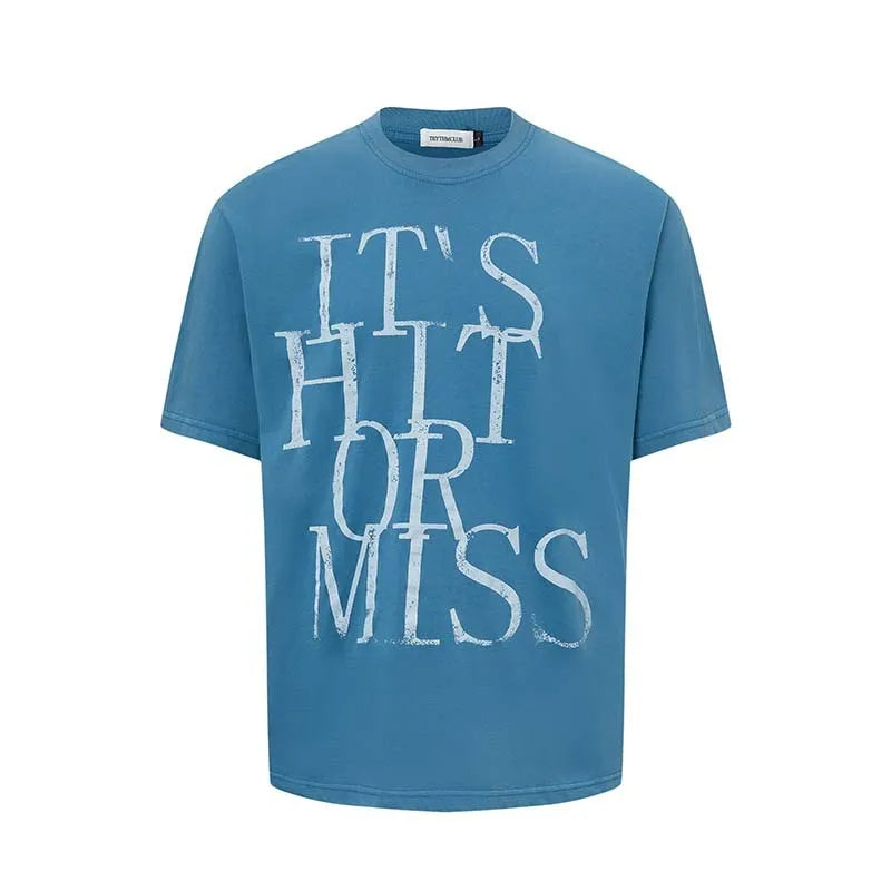 Men's loose fit American-style t-shirt with letter printing in cotton blend fabric