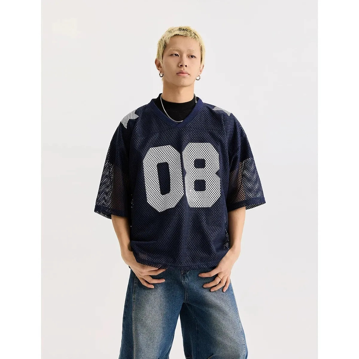 Black loose fit half sleeve shirt with white letter print pattern on front