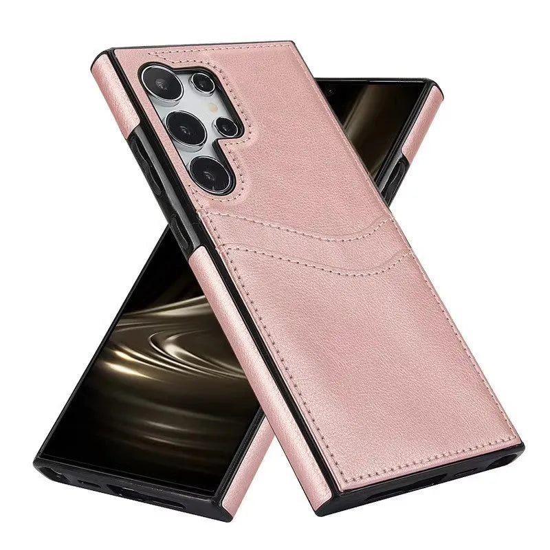 Business simplicity phone case card holster in silicone for Samsung and iPhone models, black colour, with card slot