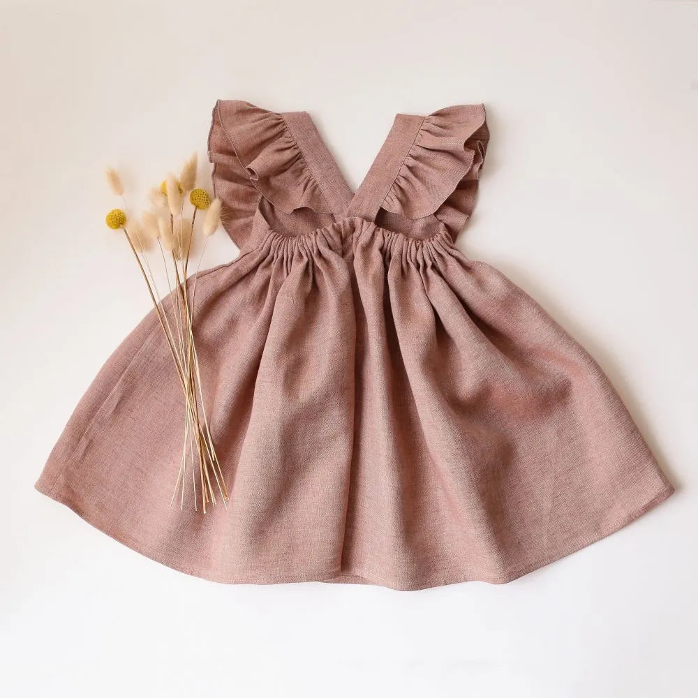 Baby girl's summer strap dress in green solid colour with A-line skirt and cotton lining
