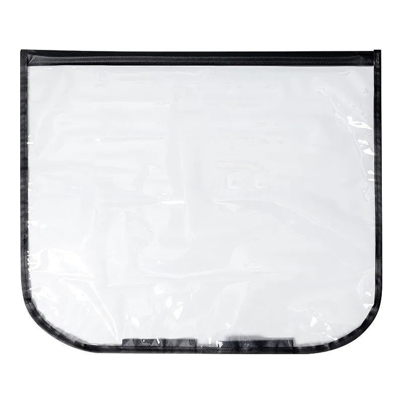 Black waterproof PVC rain cover for electric vehicle charging gun, shown with magnetic strips.