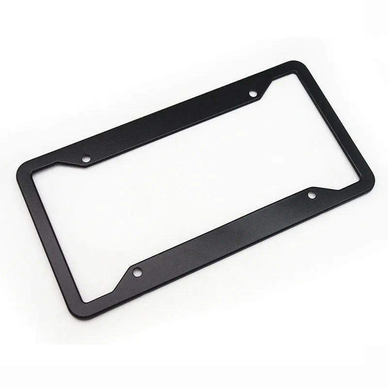 Aluminium alloy licence plate frame in black, light grey, silver, or stainless steel finish for vehicle protection.