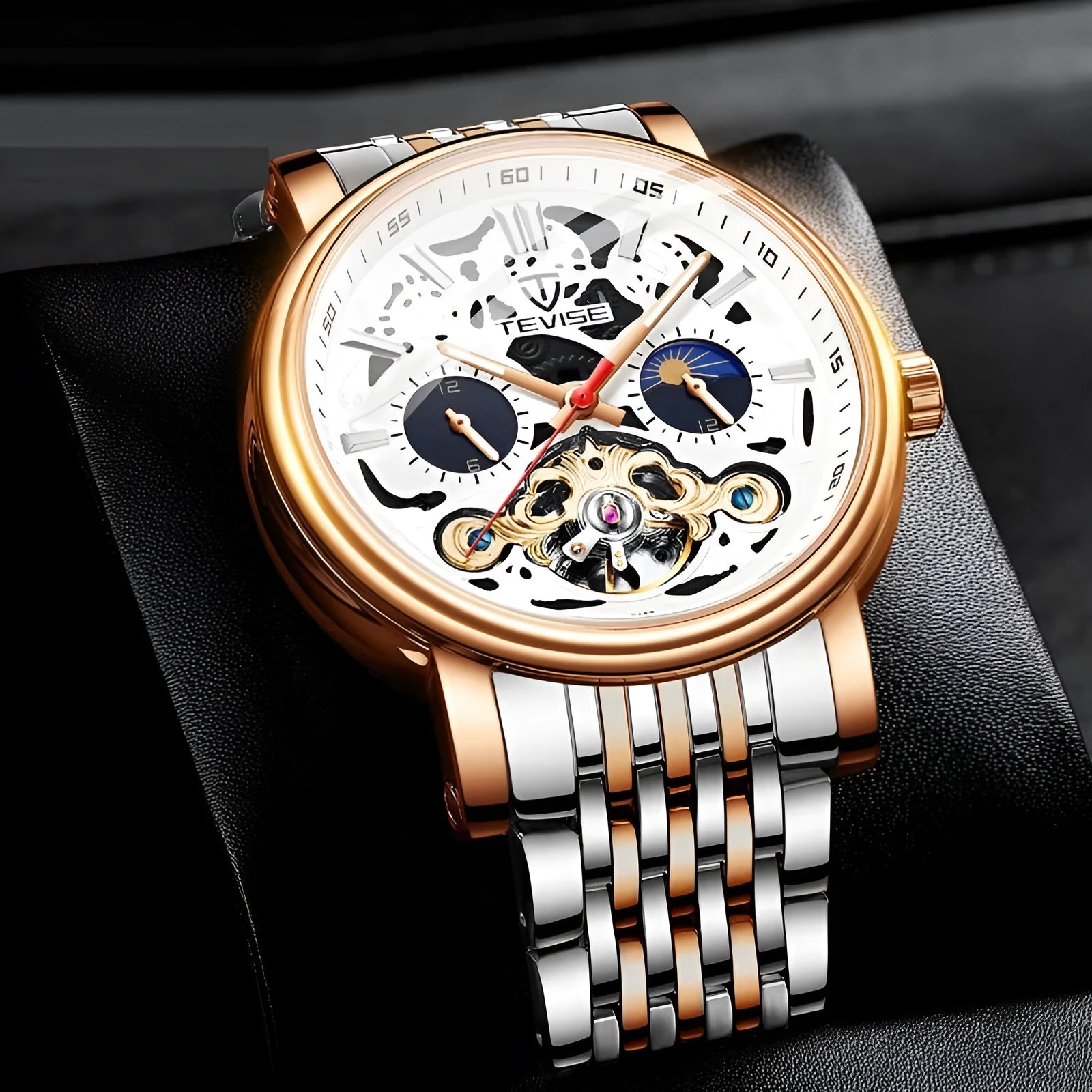 Men's fashion tourbillon mechanical watch with waterproof construction and luminous details