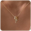 Copper letter pendant necklace with zircon inlay in A style electroplated finish on regular chain