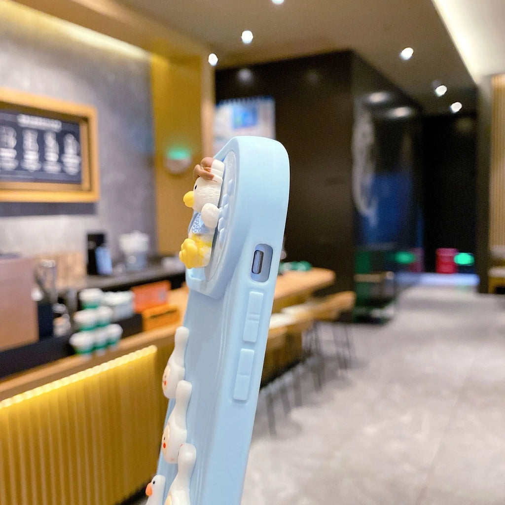 Wave sliding window cartoon three-dimensional duck soft protective cover for Apple iPhone, beige duck colour