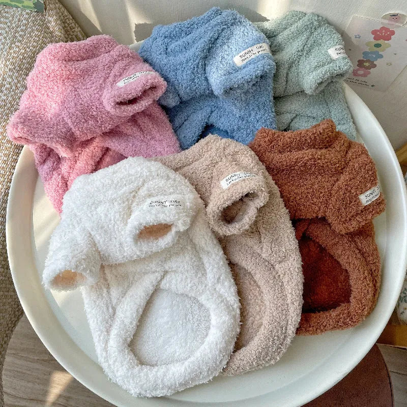 Double-sided cloud velvet thickened puppy clothes for dogs in blue, brown, green, khaki, pink and white