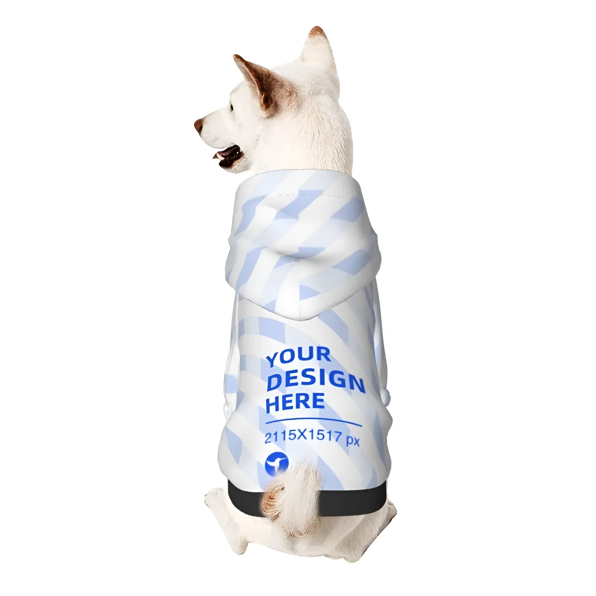 Black small pet hooded sweater in polyester with full-width single-sided print and elasticated cuffs