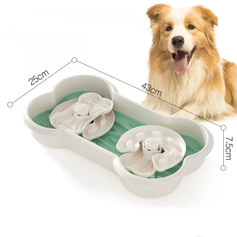 Large green slow feeder dog bowl with puzzle ridges and non-slip base for dry and wet food