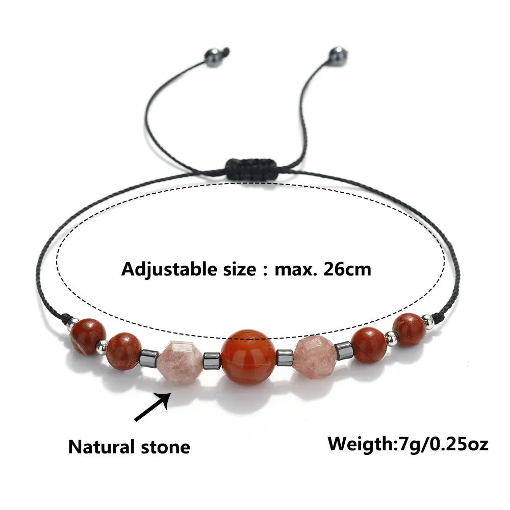 Red stone bracelet with sunstone, redstone and copper beads in geometric design