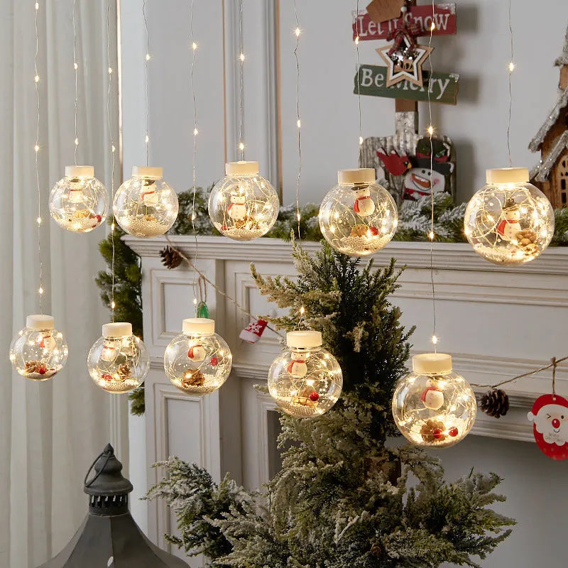 10 LED Christmas curtain lights with fairy snowman wishing ball lamps for window decoration
