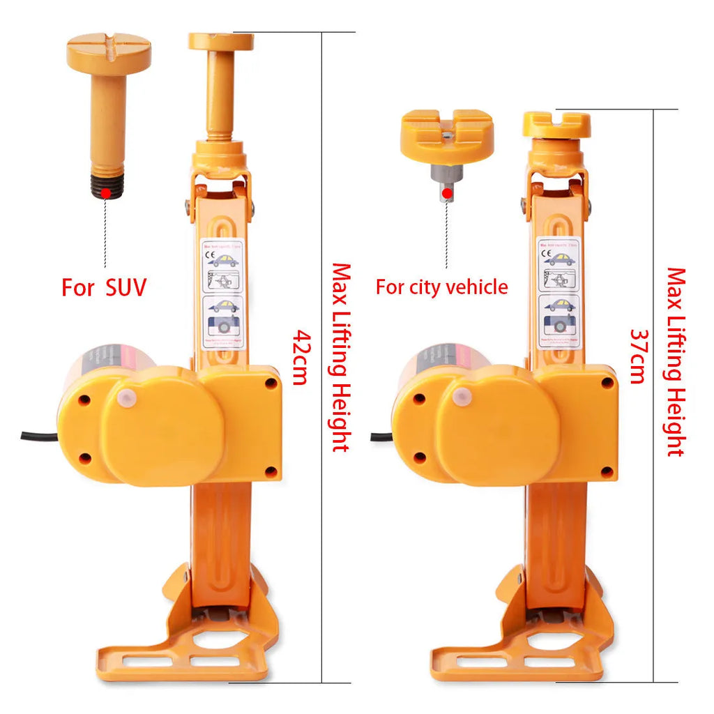 Yellow car electric jack set with electric wrench for vehicle lifting and maintenance