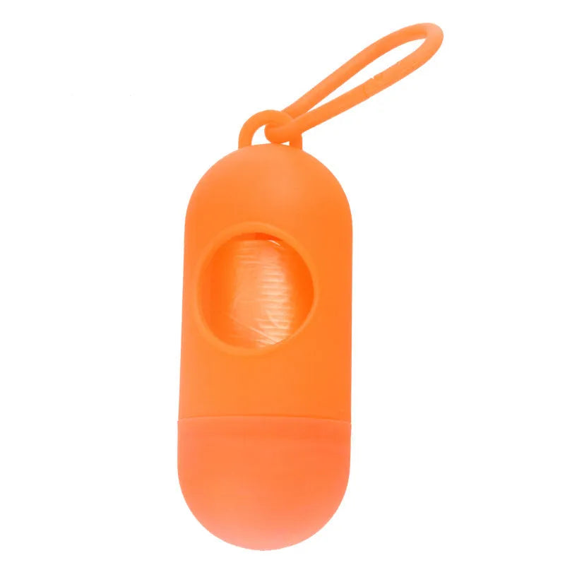Dog waste bag dispenser with Velcro strip and side metal hook attachment