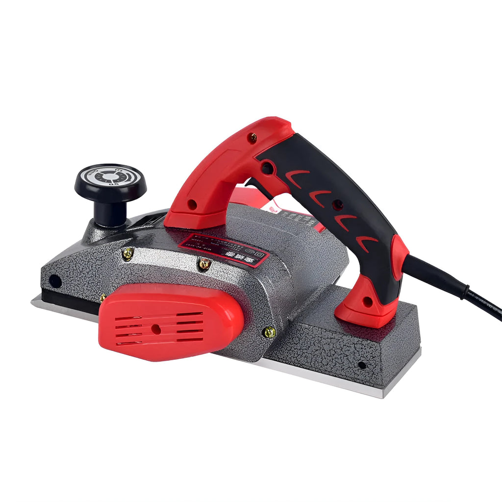 Red electric wood planer with aluminium shell, 82mm planing width