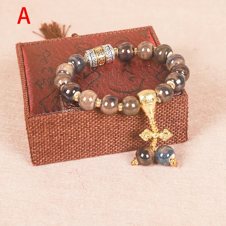 Ceramic gradient bead bracelet with Yonghe blessing charm for men in approximately 13mm size