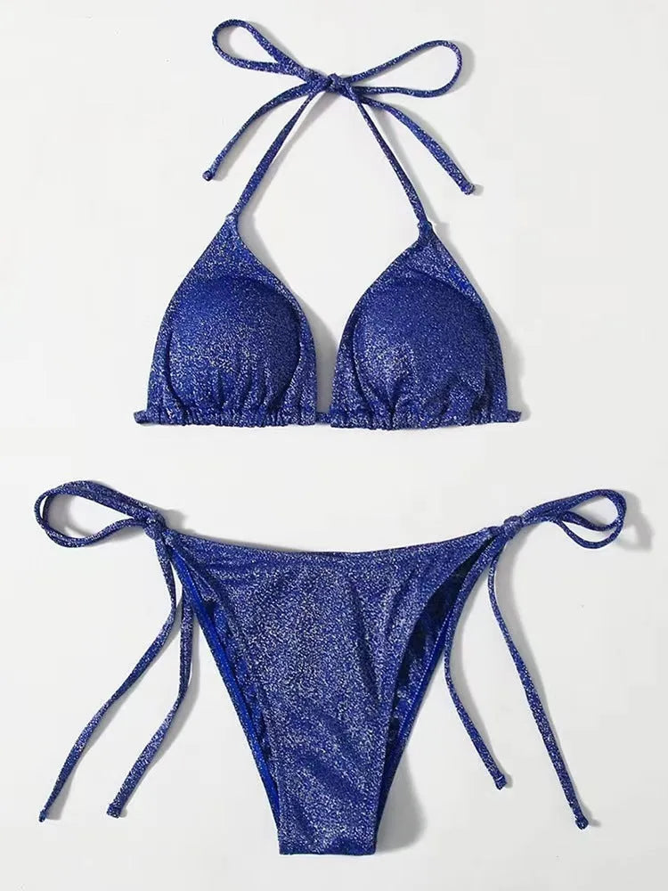 Women's bandage style bikini swimsuit with split briefs in various colours