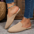 Women's mesh slip-on sandals in apricot, blue and green candy colours with round toe design