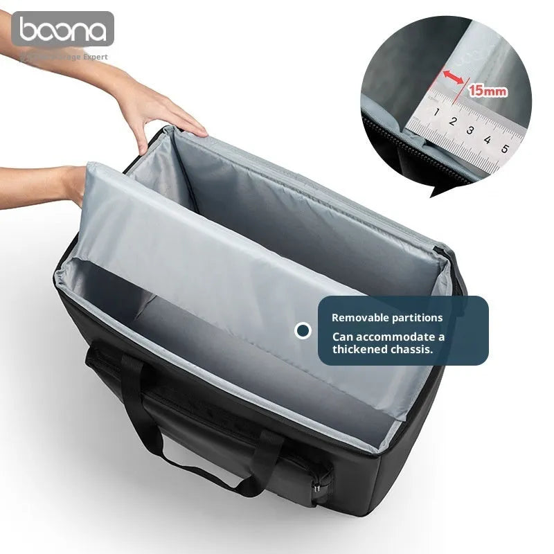 Black Oxford cloth desktop computer host storage bag with 30kg capacity for PC tower and 27-inch display