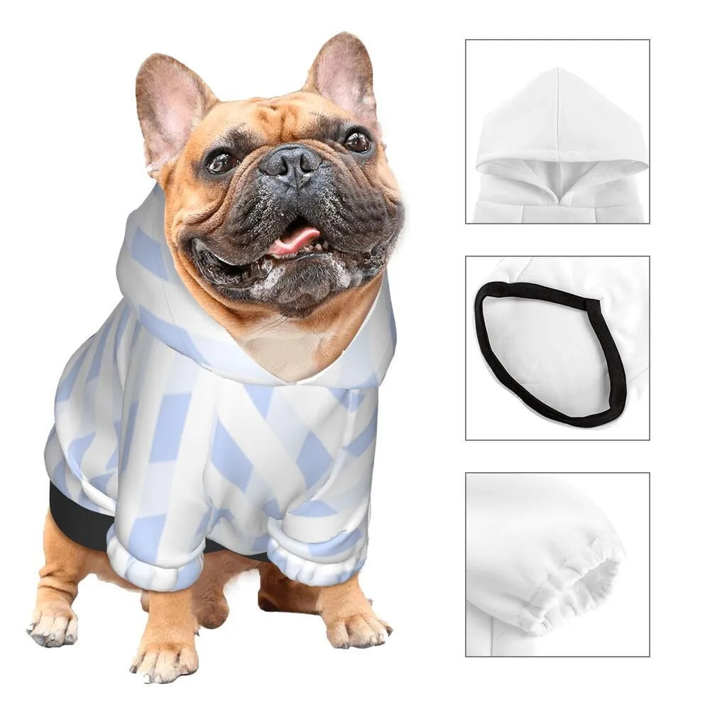 Black small pet hooded sweater in polyester with full-width single-sided print and elasticated cuffs