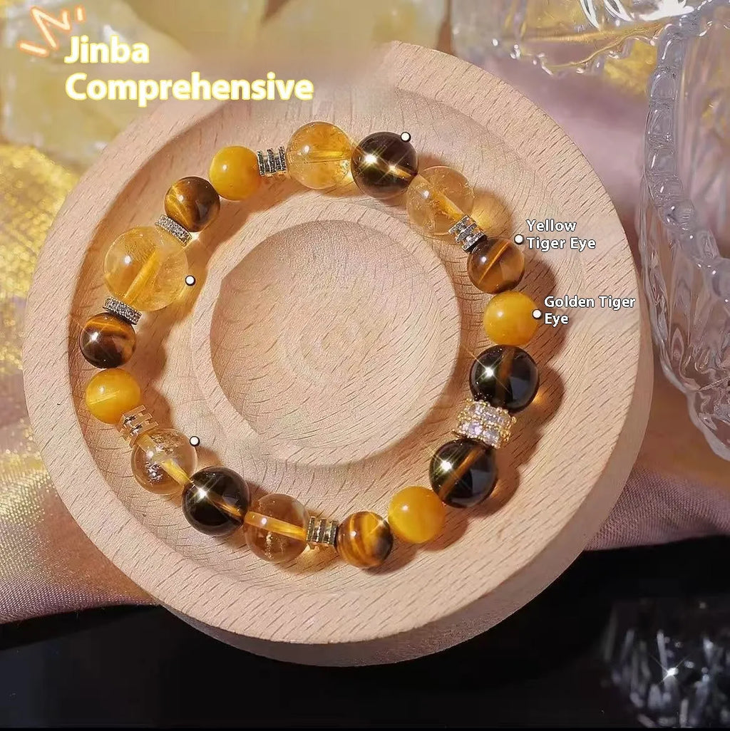 Natural yellow artificial crystal bracelet with 10mm tower beads on string for travel commemoration