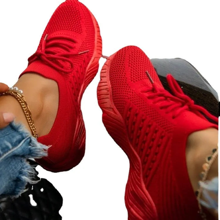 Women's thick sole sports sneakers in black, white, red, blue, grey, khaki, pink or light blue colours
