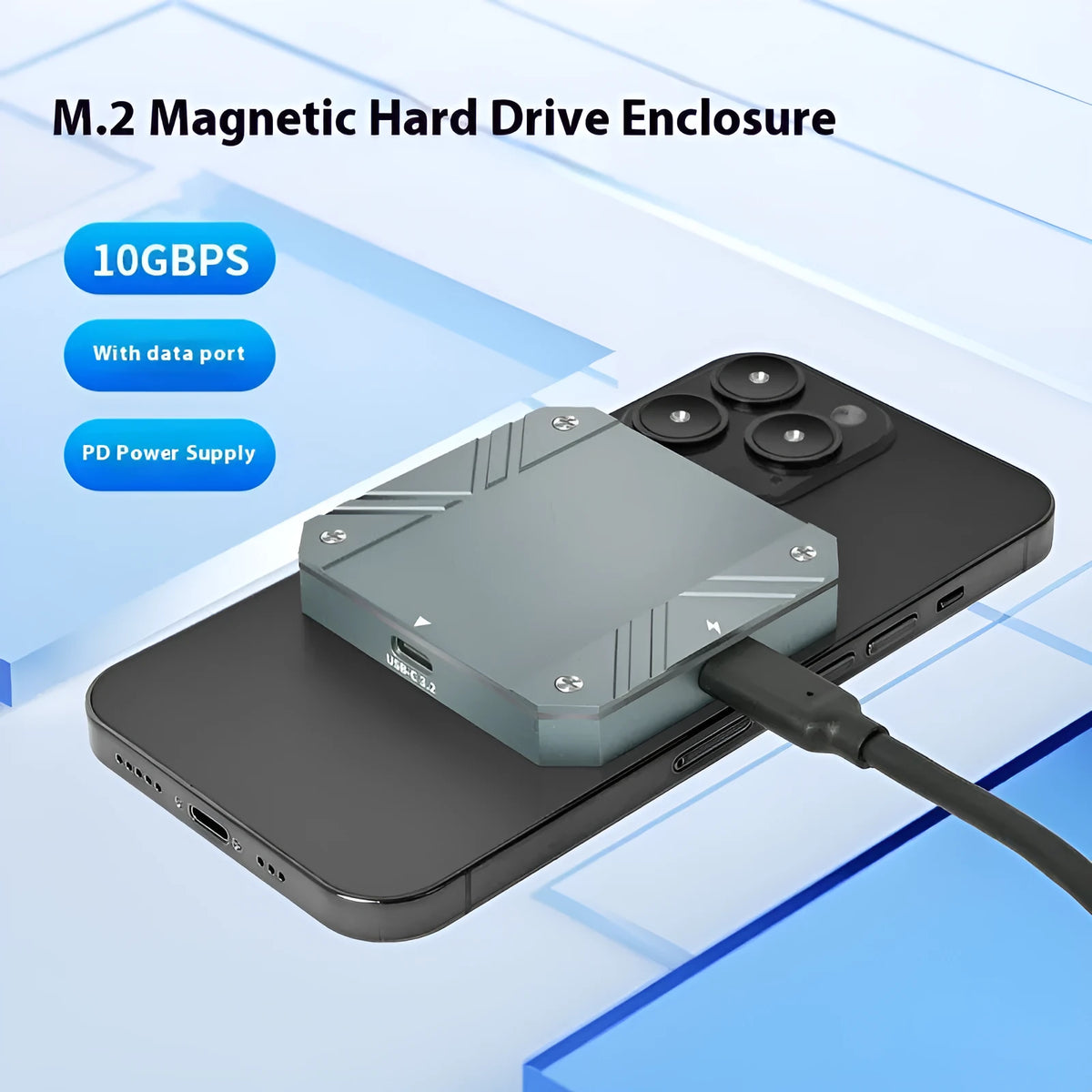 Magnetic hard disk box with aluminium alloy and silicone body, 6.5cm x 6cm x 1cm, for M.2 drives