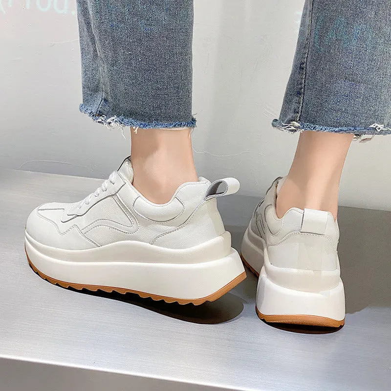 Women's white cattlehide leather casual shoes with mesh lining and cross-strap design