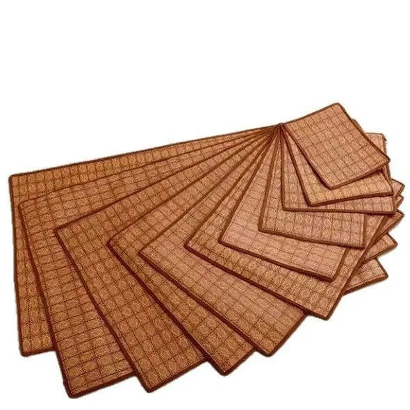 Brown woven rattan fibre cooling mat for dogs, shown in a large size.