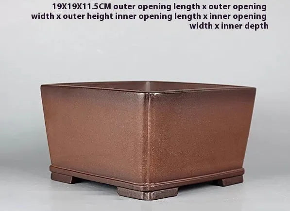 Handmade brown antique purple clay square flower pot with drainage hole.