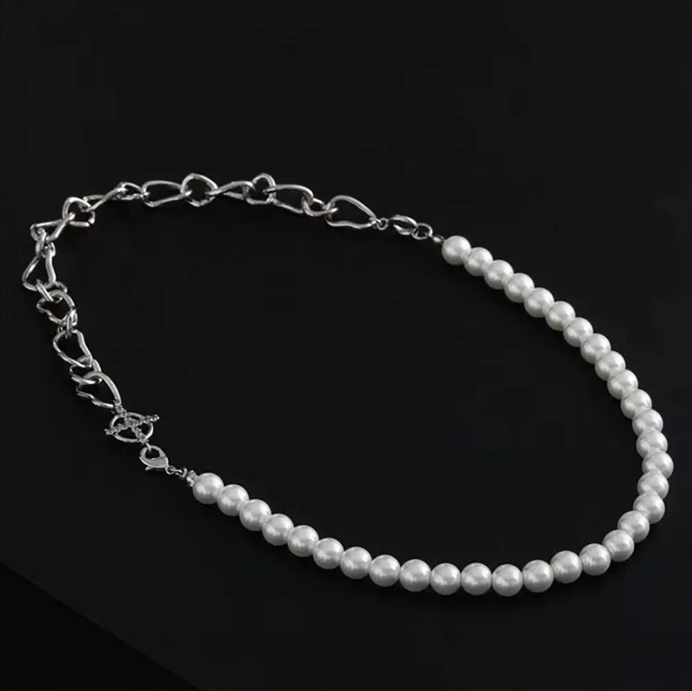 White geometric acrylic asymmetrical pendant on twisted chain clavicle necklace