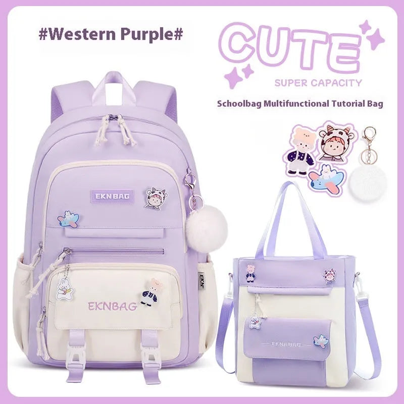 Waterproof Oxford cloth school backpack for girls with curved shoulder straps in six colour options