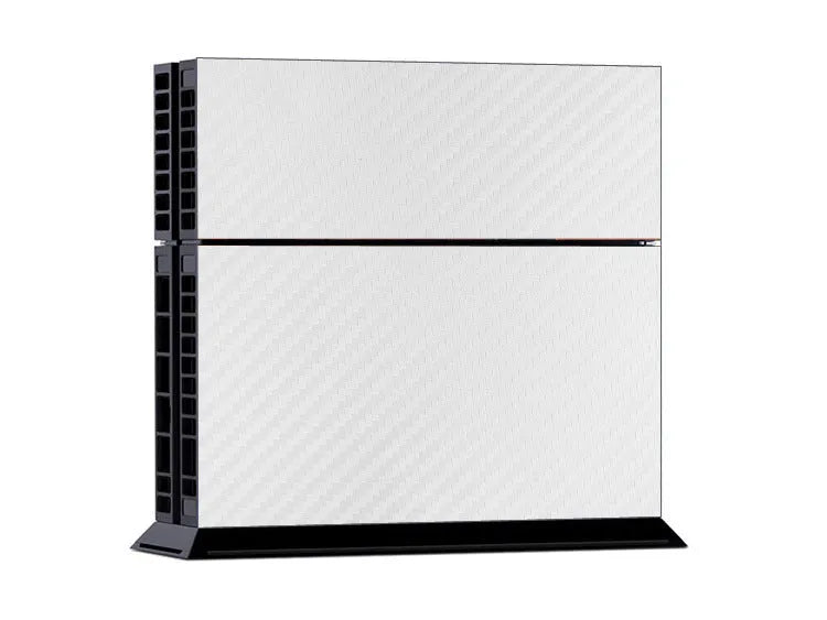 PS4 carbon fibre sticker skin set showing Black, Gold, Grey, and White colour options