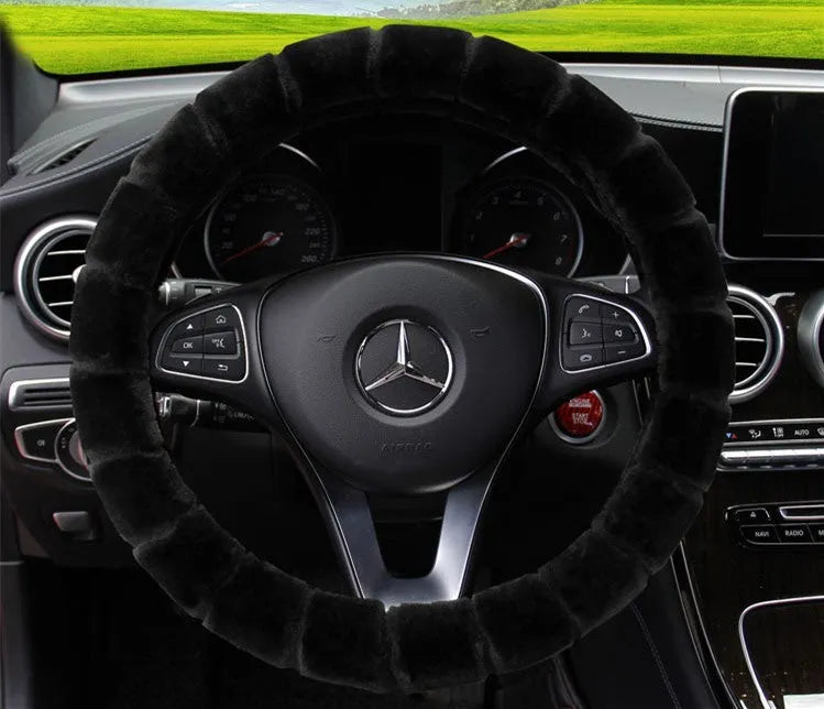 Loop velvet steering wheel cover in red with 800g heavy plush, fits 37-38cm diameter wheels