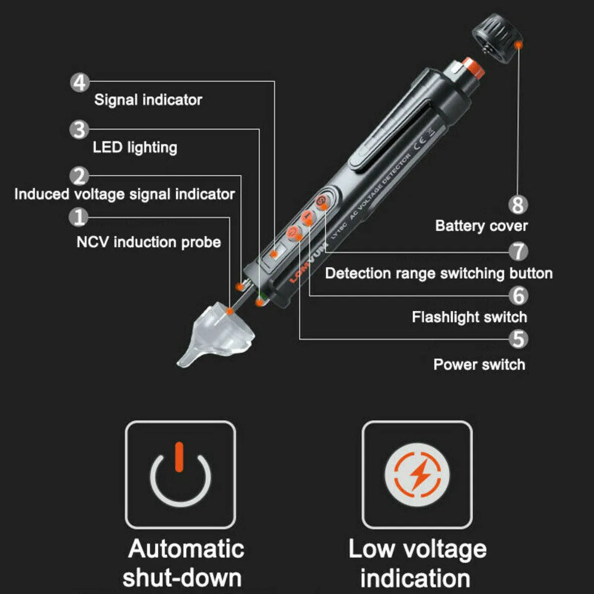 Black intelligent checkpoint test pencil for electrical line detection with display screen