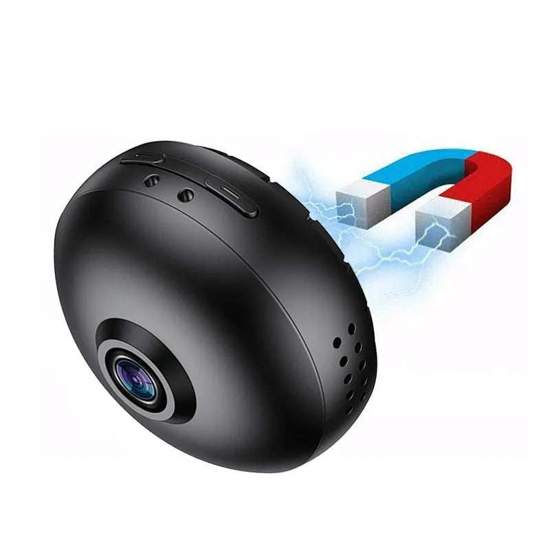 A white 1080p wireless Wi‑Fi security camera for indoor surveillance on a table.