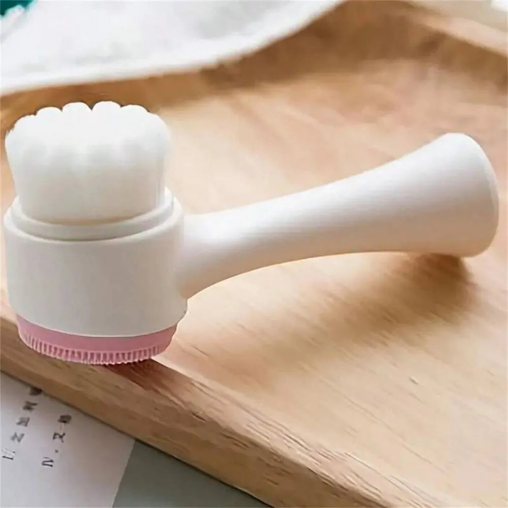 Blue and pink easy-clean nylon pet paw brush for dogs and cats on a white background.