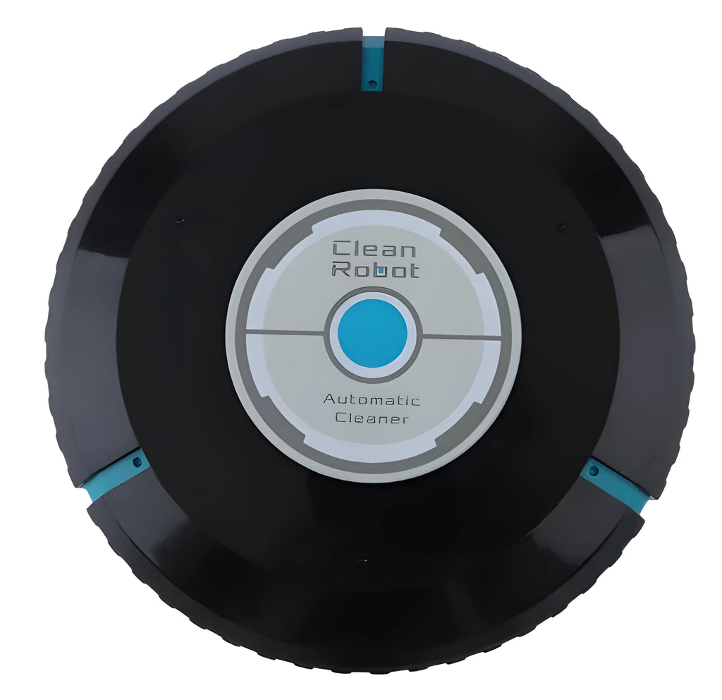 Black auto cleaner robot with microfiber mop pad, slim 5.5cm height, on a hard floor