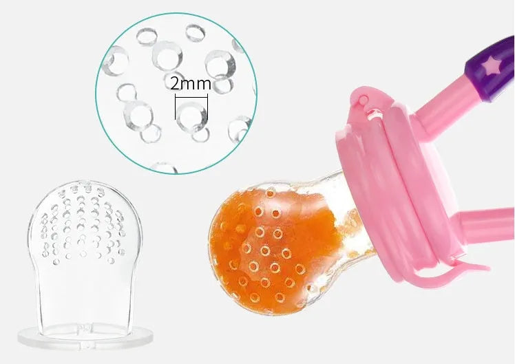 New baby silicone pacifier encapsulated food feeder in size M with blue silicone nipple