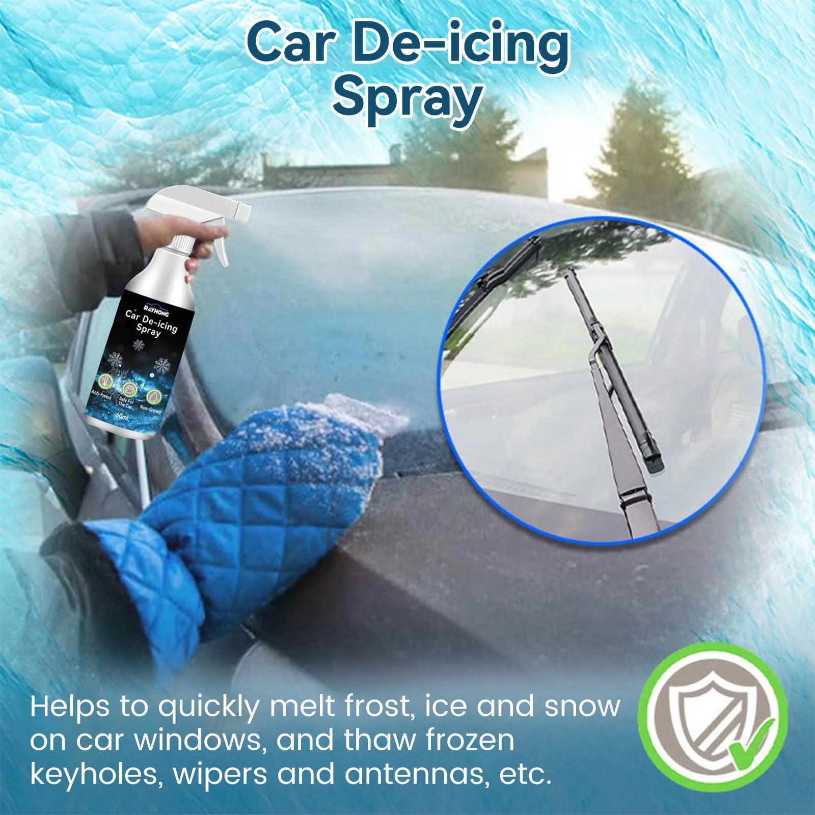 60ml car window deicing spray bottle for frost and snow removal