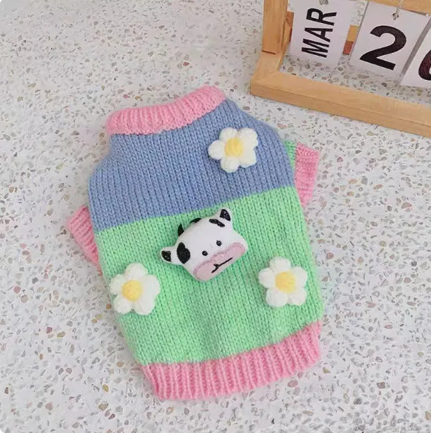 Blended fabric pet dog sweater in flower colour for autumn and winter sizes L and XL