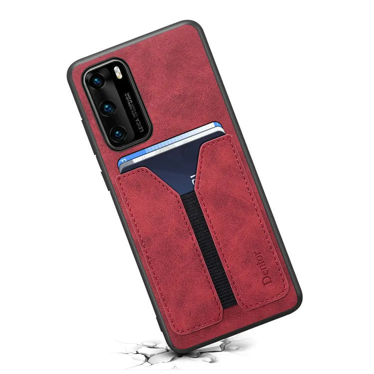 Huawei imitation leather handmade back cover in blue, brown, grey, or red for P30 and P40 series phones