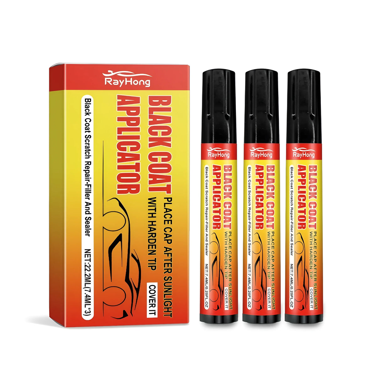 Scratch repair pen black coat applicator 2x13.5cm three-pack