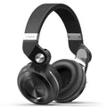 Bluetooth stereo headset in black, worn head-mounted, with card plug-in design.