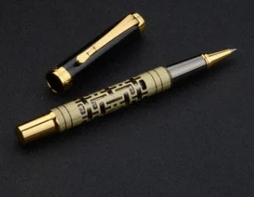 Metal fountain pen with iridium nib 0.7mm big tip in yellow bronze colour
