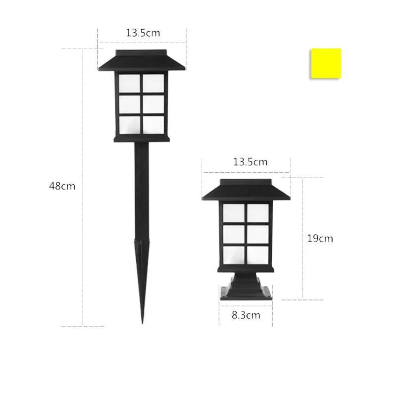 Black solar-powered LED lawn light for outdoor garden and pathway illumination with waterproof construction