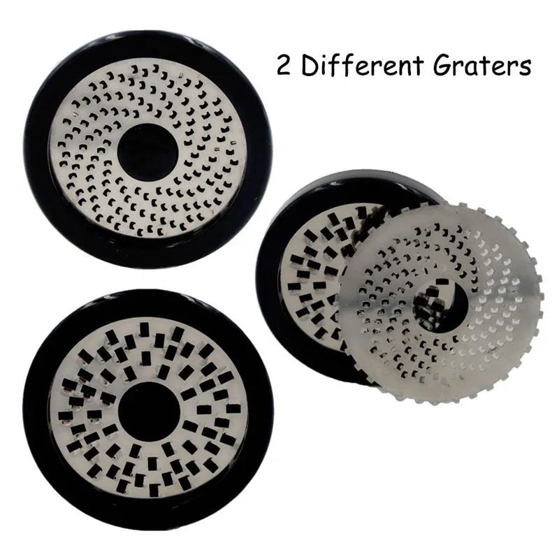 Stainless steel rotary cheese grater chocolate fondue mill 17 x 7.3cm black white two blades
