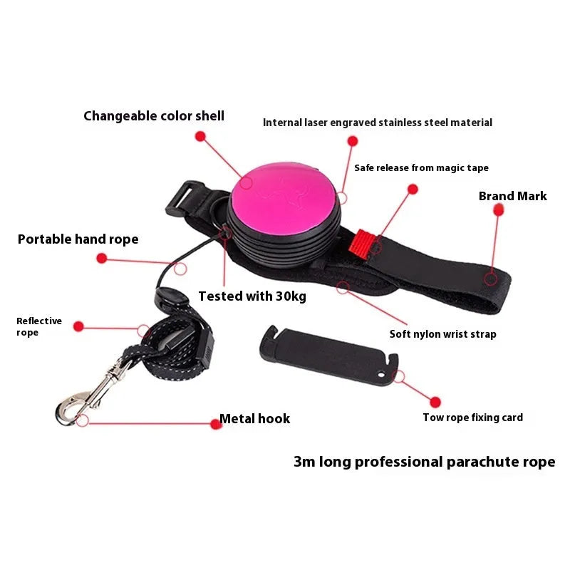 Vibrant orange automatic retractable pet leash extended to 3 metres.