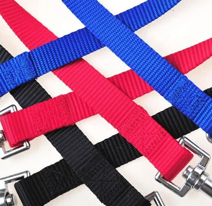Nylon double dog lead coupler, 45cm long, in purple, red, blue, or black, sizes S M L