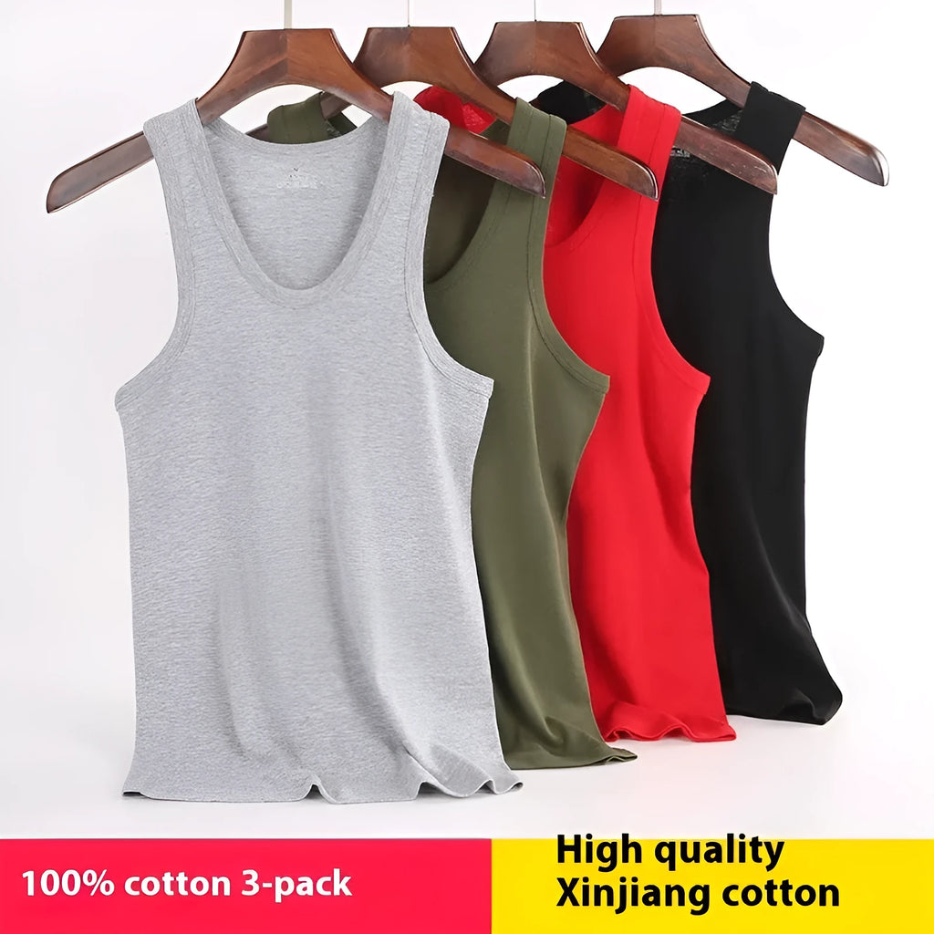 Men's pure cotton slim fit sleeveless sports vest in six colours, sizes M to 4XL, 161-180g per square metre