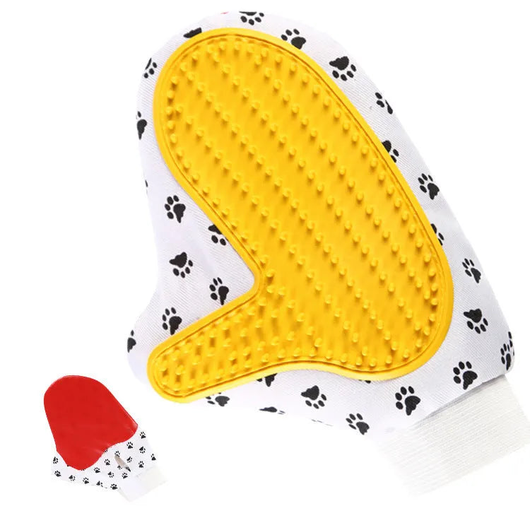 White silicone pet brush glove for deshedding and bathing cats and dogs 25x17cm